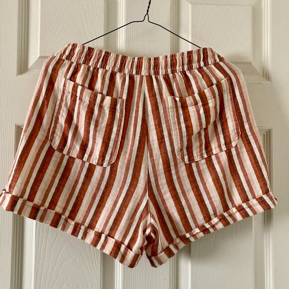 Excellent Condition, SZ S, Linen Blend Shorts, Ivory, Coral, Rust Stripe - Picture 2 of 3